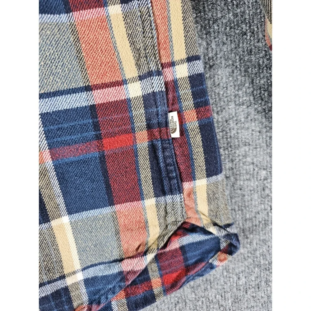 North Face Shirt Mens Large Blue Red Yellow Plaid‎ Flannel Button Up Outdoors